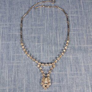 1980s Vintage Necklace with Clear Rhinestones with a Drop Pendant